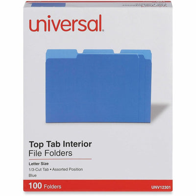 Universal 1/3 Tab Cut Letter Top Tab File Folder, 8 1/2" Width x 11" Length, 100 Box, UNV12301