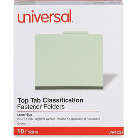 Universal 2/5 Tab Cut Letter Classification Folder, Green, 8 1/2" Width x 11" Length, 10 Box, UNV10291