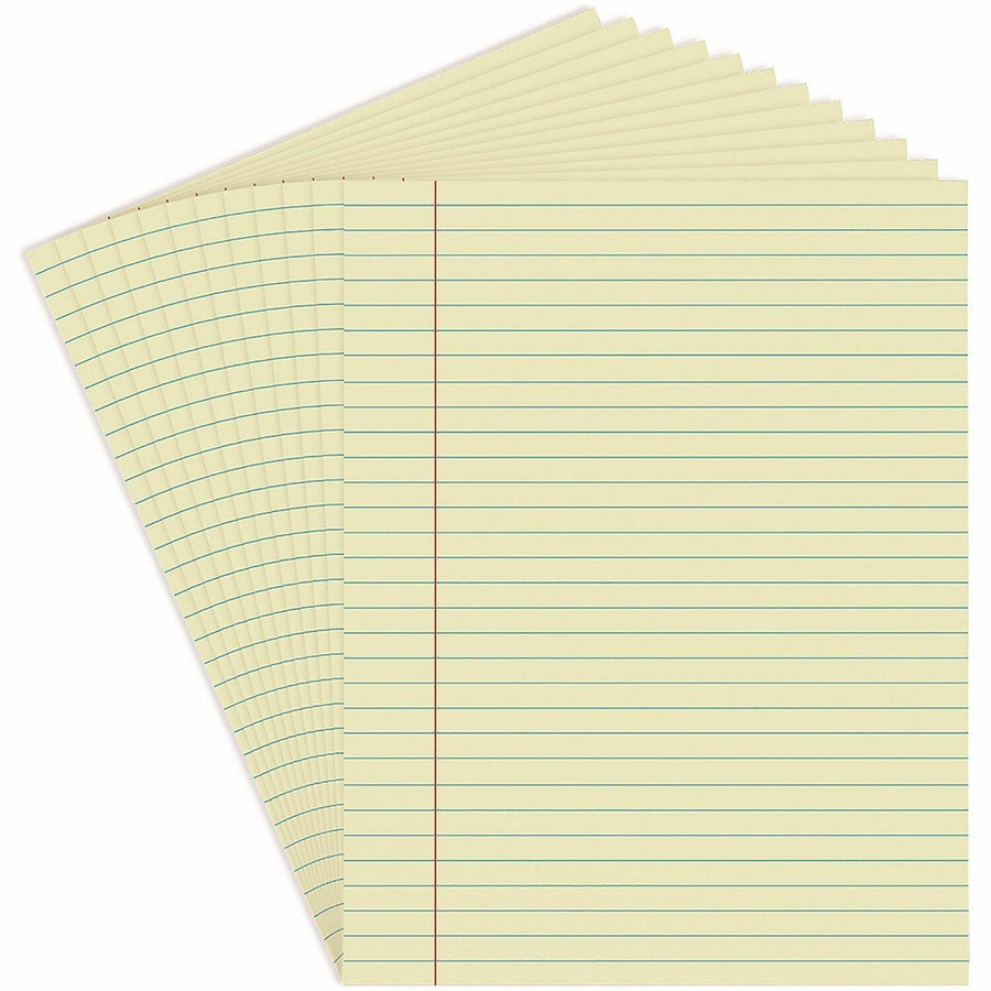 Universal Glue Top Pads, Wide/Legal Rule, 50 Canary-Yellow 8.5 x 11 Sheets, Dozen, Chipboard, Glued, 16 lb, 1 Dozen, UNV22000