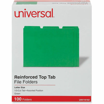 Universal 1/3 Tab Cut Letter Top Tab File Folder, 8 1/2" Width x 11" Length, 100 Box, UNV16162