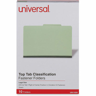 Universal 2/5 Tab Cut Legal Classification Folder, Green, 8 1/2" Width x 14" Length, 10 Box, UNV10281