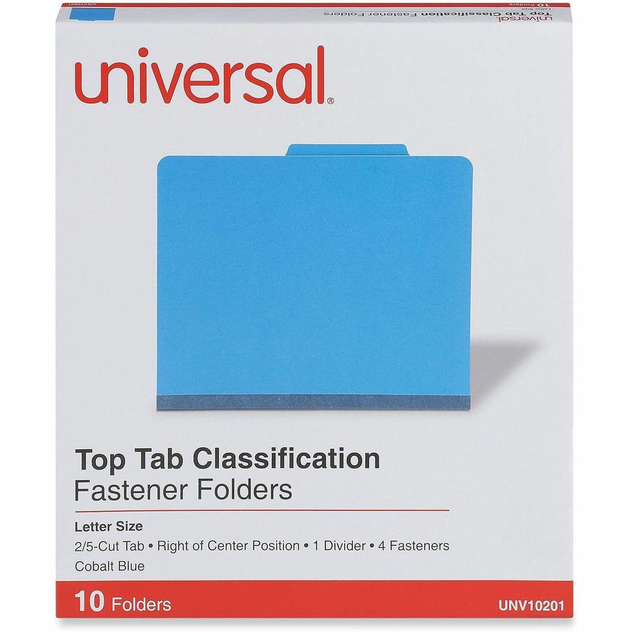 Universal Classification Folder, 8.5" Width x 11" Length, Cobalt Blue, 2/5, Right of Center, 10 / Box, UNV10201
