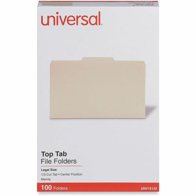 Universal 1/3 Tab Cut Legal Top Tab File Folder, 8 1/2" Width x 14" Length, 100 Box, UNV15122