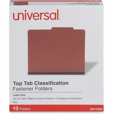 Universal 2/5 Tab Cut Letter Classification Folder, Red, 8 1/2" Width x 11" Length, 10 Box, UNV10290