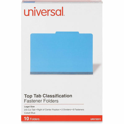 Universal 2/5 Tab Cut Legal Classification Folder, Cobalt Blue, 8 1/2" Width x 14" Length, 10 Box, UNV10311