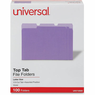 Universal 1/3 Tab Cut Letter Top Tab File Folder, 8 1/2" Width x 11" Length, 100 Box, UNV10505