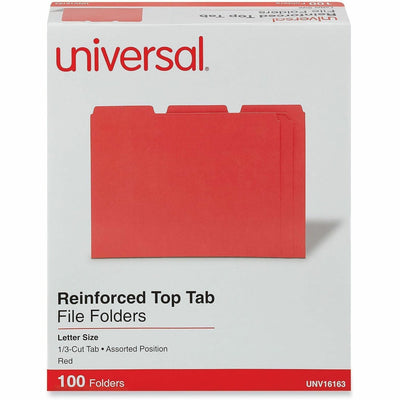 Universal 1/3 Tab Cut Letter Top Tab File Folder, 8 1/2" Width x 11" Length, 100 Box, UNV16163