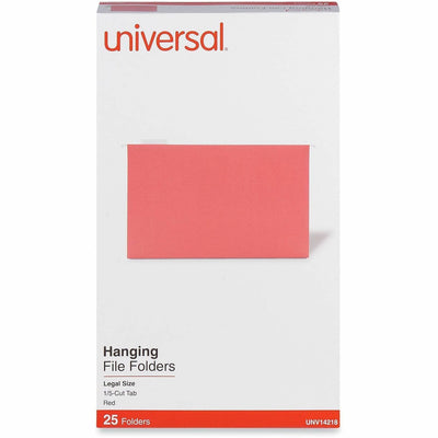 Universal 1/5 Tab Cut Legal Hanging Folder, Red, 8 1/2" Width x 14" Length, 25 Box, UNV14218