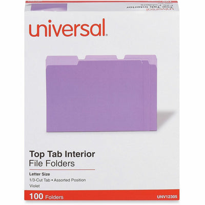 Universal 1/3 Tab Cut Letter Top Tab File Folder, 8 1/2" Width x 11" Length, 100 Box, UNV12305