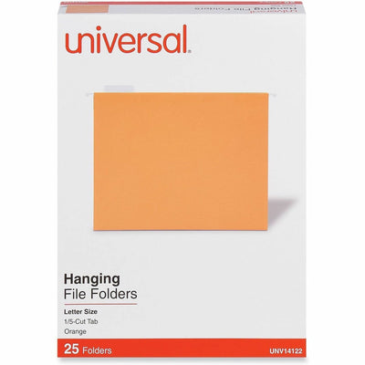 Universal 1/5 Tab Cut Letter Hanging Folder, Orange, 8 1/2" Width x 11" Length, 25 Box, UNV14122