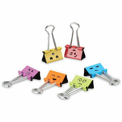 Universal Emoji Themed Binder Clips with Storage Tub, Medium, Assorted Colors, 42/Pack, Yellow, UNV31031