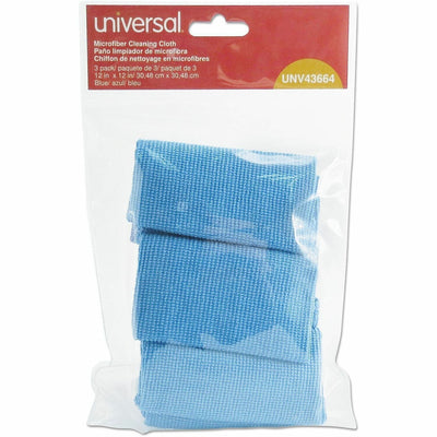 Universal Microfiber Cleaning Cloth, 12 x 12, Blue, 3/Pack, UNV43664