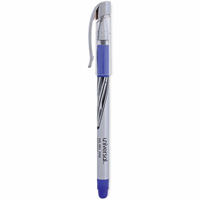 Universal Gel Pen, Stick, Medium 0.7 mm, Blue Ink, Silver/Blue Barrel, Dozen, 1 Dozen, UNV39621