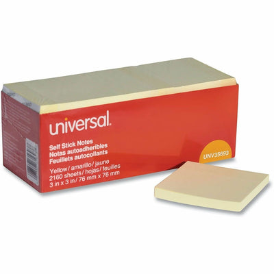 Universal Self-Stick Note Pad Cabinet Pack, 3" x 3", Yellow, 90 Sheets/Pad, 24 Pads/Pack, 24 / Pack, UNV35693