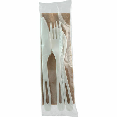 World Centric TPLA Wrapped Cutlery Set, Light Beige, 250 / Carton, WORASPSTN