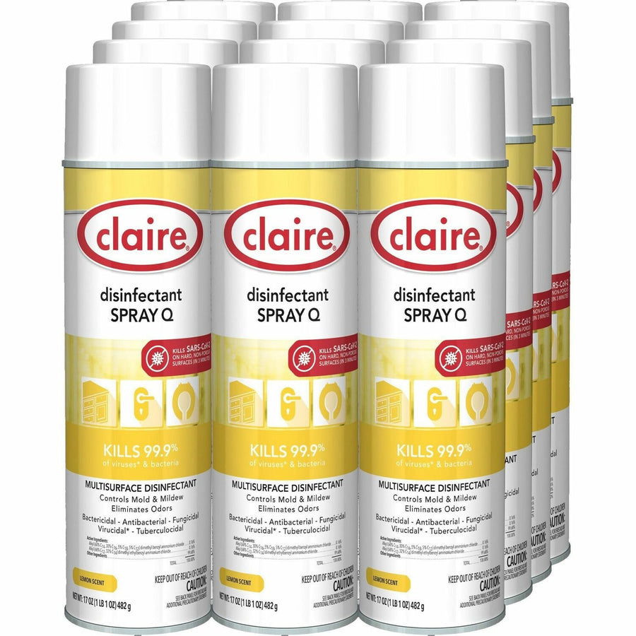 Claire Multipurpose Disinfectant Spray, Yellow, Antibacterial, 12 / Carton, CGCC1002