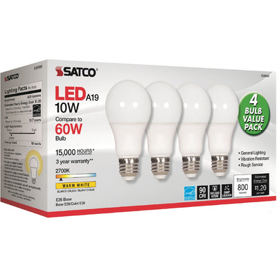 Satco 10W A19 LED 2700K Frosted Bulbs, 4 / Pack, SDNS28560