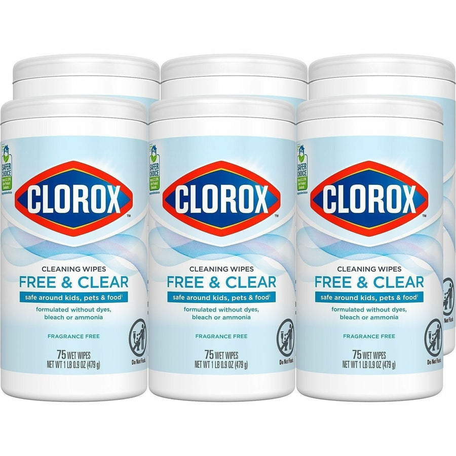 Clorox Free & Clear Compostable All Purpose Cleaning Wipes, White, 6 / Carton, CLO32486CT