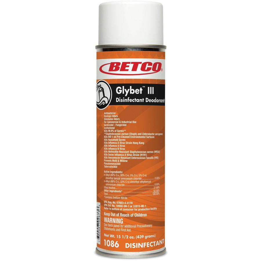 Betco Glybet III Disinfectant Deodorizer, Clear, Pleasant Scent, 12 / Carton, BET10862300