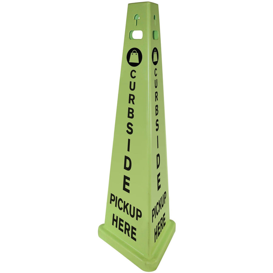 Impact TriVu 3-sided Curbside Pickup Safety Sign, 14.8" x 40", Fluorescent Yellow, Plastic, UV Protected, 1 Carton, IMP9140PU-KIT
