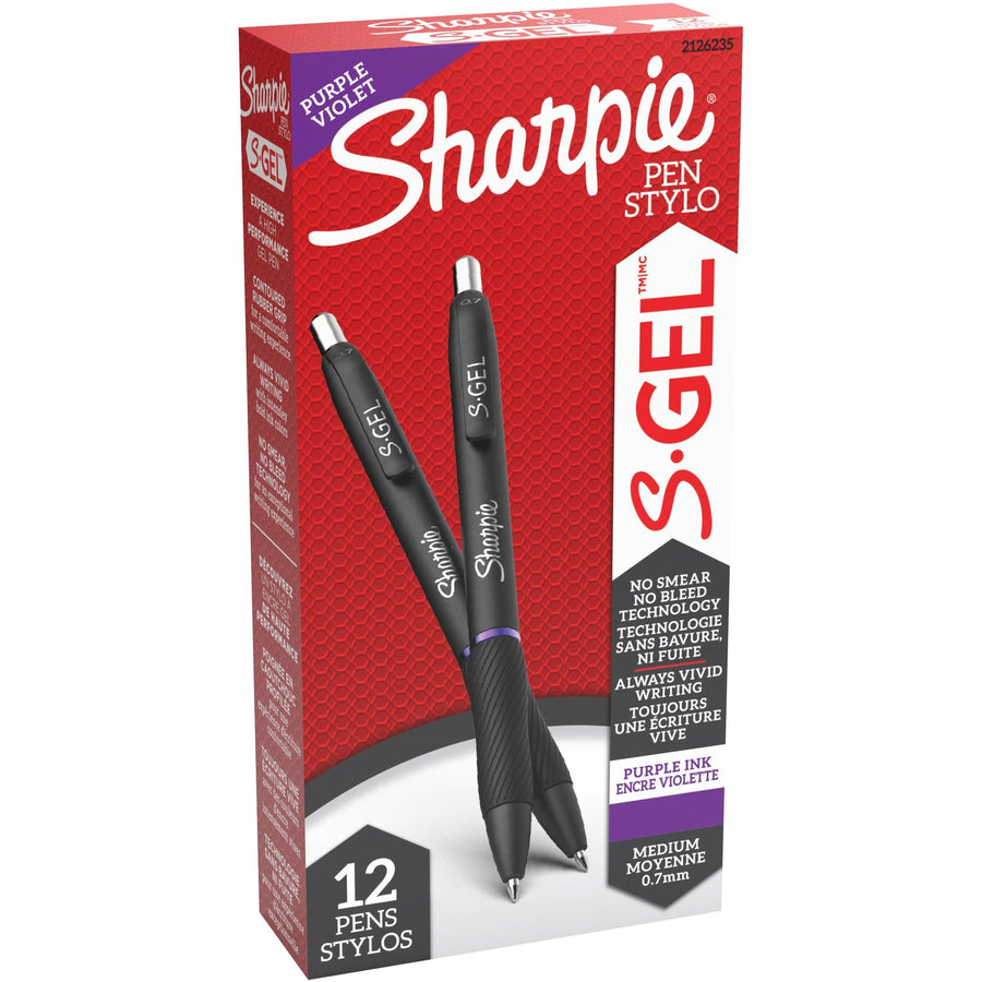 Sharpie S-Gel Pens, 0.60" x 0.60", Purple, Quick-drying Ink, 1 Dozen, SAN2126235