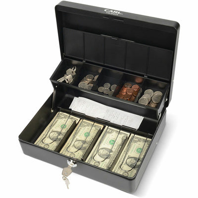Carl Bill Slots Steel Security Cash Box, Black, CUI82011