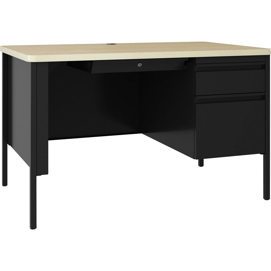 Lorell Fortress Series 48" Right Single-Pedestal Desk, 1.1" Thickness - Top, Steel, Cord Management, LLR66907