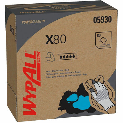 Kimberly-Clark Wypall Power Clean X80 Heavy Duty Cloths, Red, 1 Carton, KCC05930