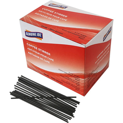 Genuine Joe Plastic Stirrers, Black, 1000 / Box, GJO03196