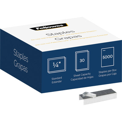 Fellowes 5000pk Half-Strip Standard Staples, Silver, 1 Pack, FEL5009501