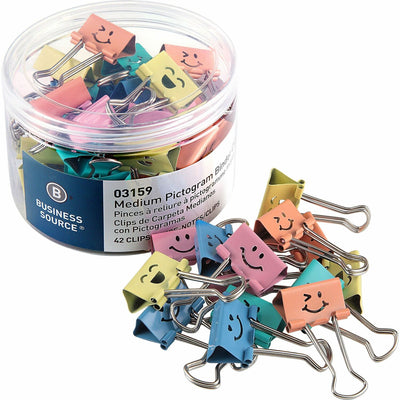 Business Source Smiling Face Binder Clips, Assorted, 42 / Tube, BSN03159