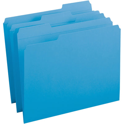 Business Source 1/3 Tab Cut Recycled Top Tab File Folder, Blue, 100 / Box — view 1