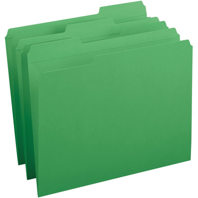 Business Source 1/3 Tab Cut Recycled Top Tab File Folder, Green, 100 / Box, BSN03174