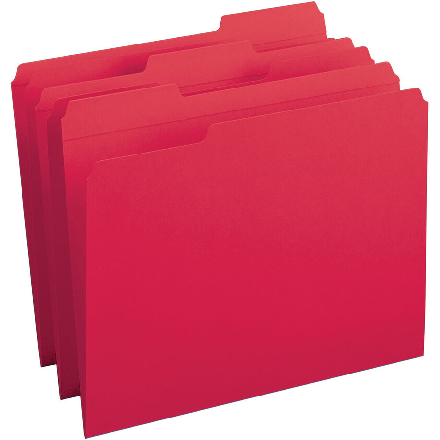 Business Source 1/3 Tab Cut Recycled Top Tab File Folder, Red, 100 / Box — view 1