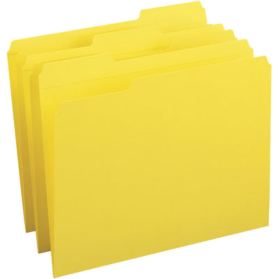 Business Source 1/3 Tab Cut Recycled Top Tab File Folder, Yellow, 100 / Box — view 1