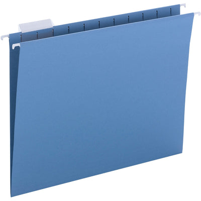 Business Source 1/5 Tab Cut Letter Recycled Hanging Folder, Blue, 8 1/2" Width x 11" Length, 25 / Box — view 1