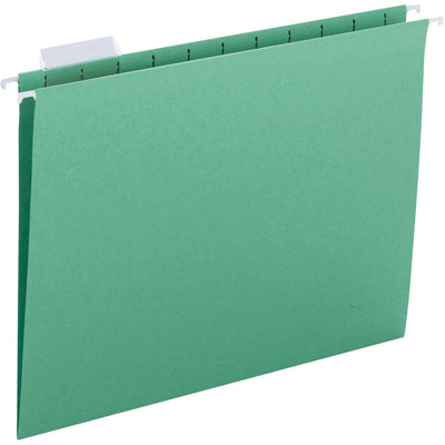 Business Source 1/5 Tab Cut Letter Recycled Hanging Folder, Green, 8 1/2" Width x 11" Length, 25 / Box, BSN03178