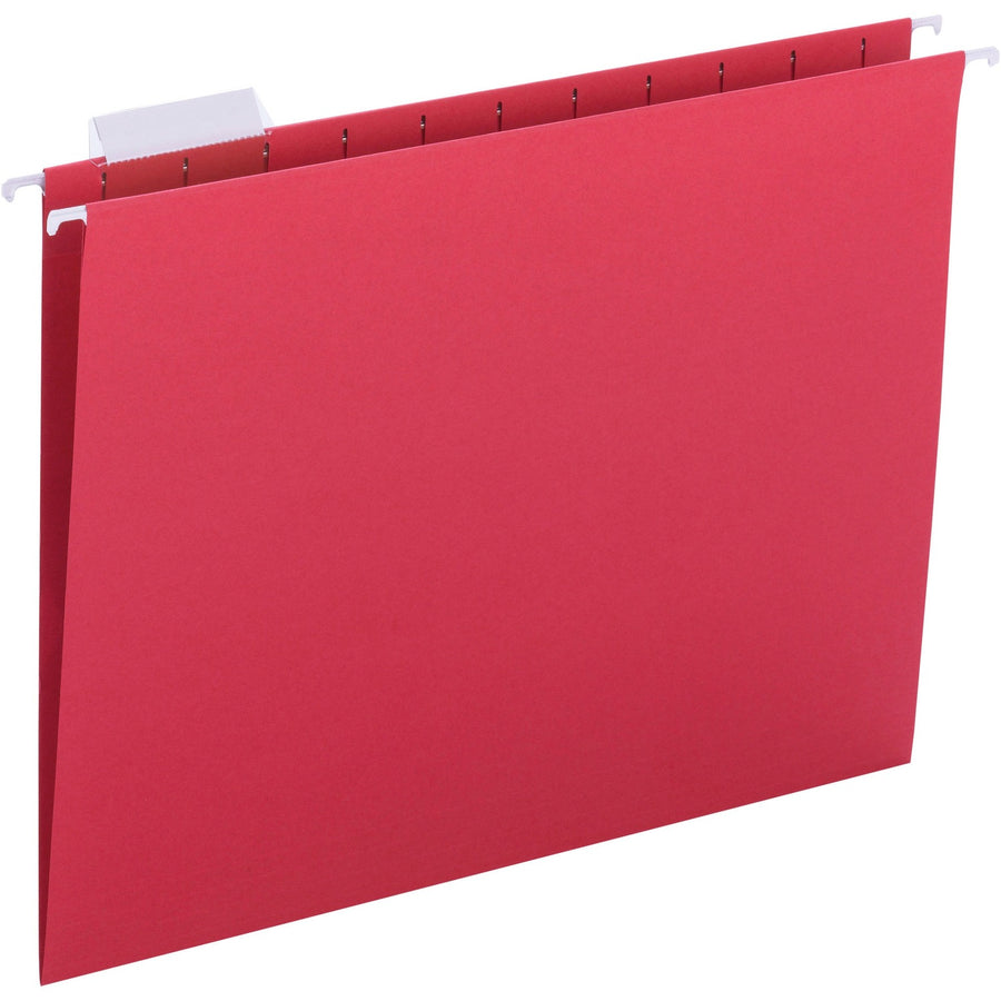 Business Source 1/5 Tab Cut Letter Recycled Hanging Folder, Red, 8 1/2" Width x 11" Length, 25 / Box — view 1