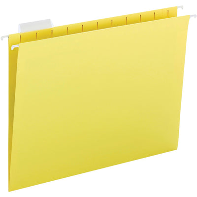Business Source 1/5 Tab Cut Letter Recycled Hanging Folder, Yellow, 8 1/2" Width x 11" Length, 25 / Box, BSN03177