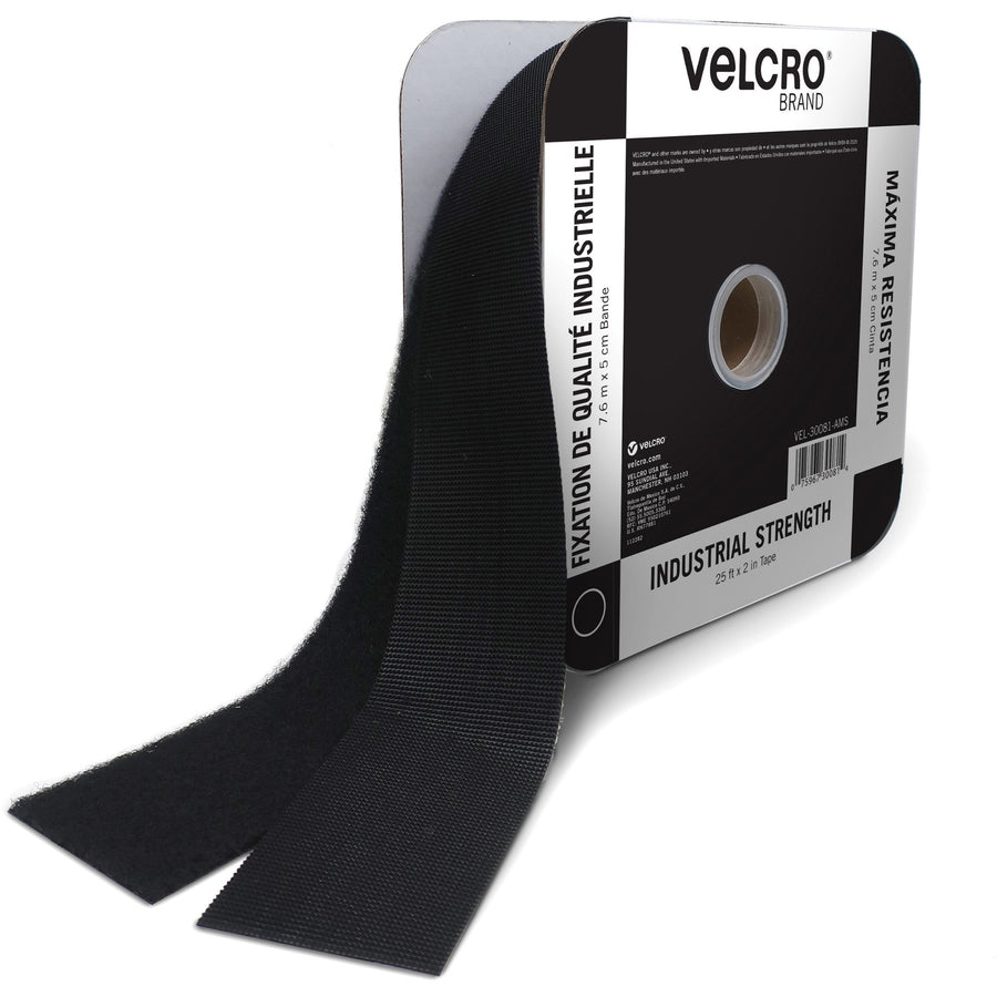 VELCRO® Industrial Fastener Tape, Black, 2", 25 ft, Peel & Stick, 1 Roll, VEK30081