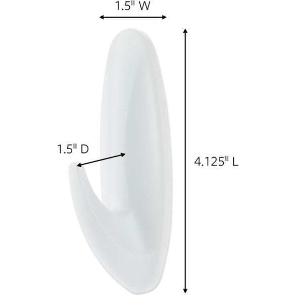 Command Large Designer Hooks, 4-1/8"H x 1-1/2"W x 1-1/2"D, White, Pack Of 16 Hooks, 0.6" x 4.1", Plastic, 16 / Pack, MMM17083S16NA