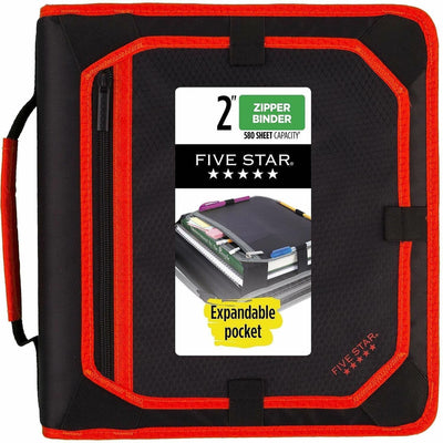 ACCO Five Star Zipper Binder With Expansion Panel, 2" Rings, Assorted Colors, 8 1/2" Width x 11" Length, MEA29052
