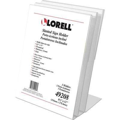 Lorell L-base Slanted Sign Holder Stand, Clear, 3 / Pack, LLR49208
