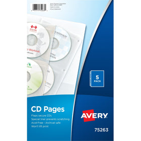 Avery CD Pages, Clear, 5 / Pack, AVE75263