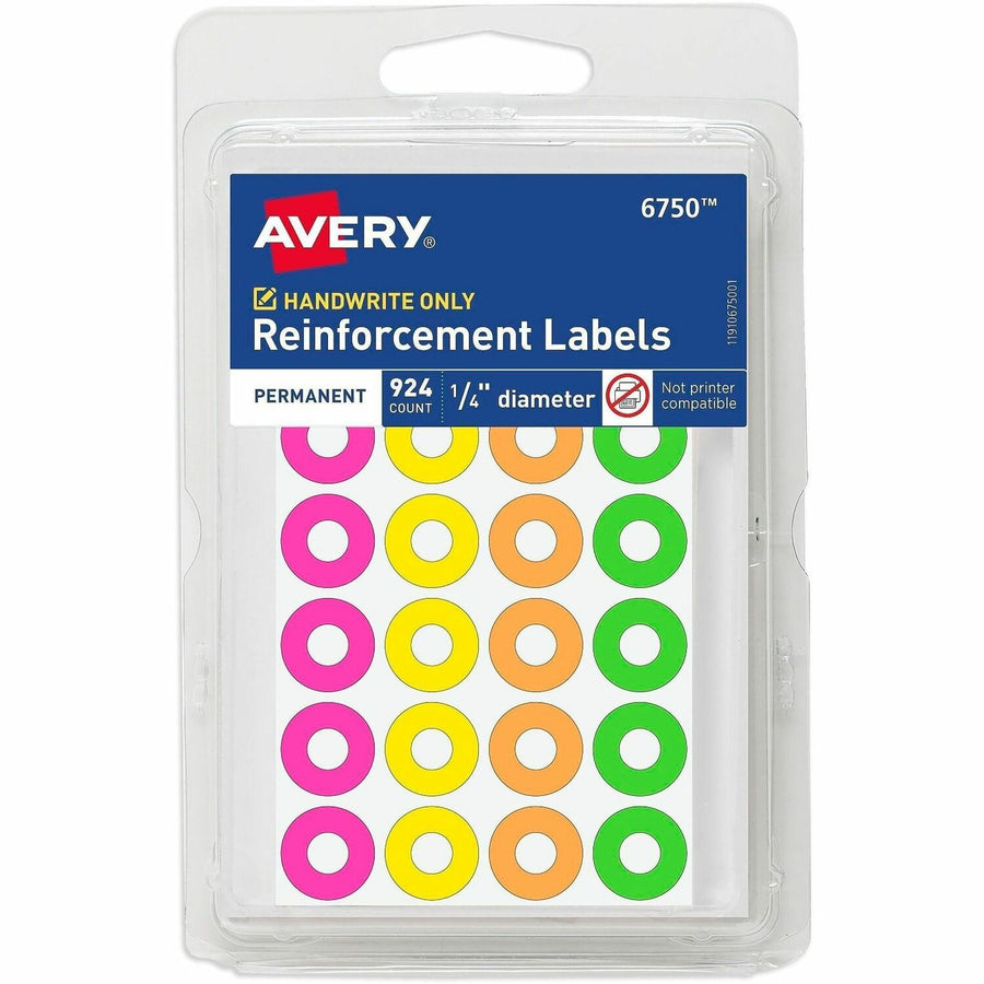 Avery Reinforcement Stickers, 1/4", Neon, 924 Total (6750), Assorted, 1 Carton — view 1