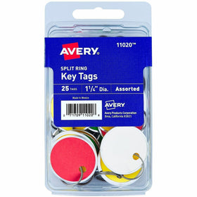 Avery 1-1/4" Key Tags, Split Ring, Assorted Colors, 25 Tags (11020), 36 / Carton, AVE11020