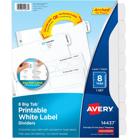 Avery Big Tab Printable White Label Dividers, 36 / Carton, AVE14437