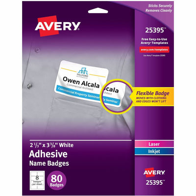 Avery Adhesive Name Badges, Matte, 1 Carton, AVE25395