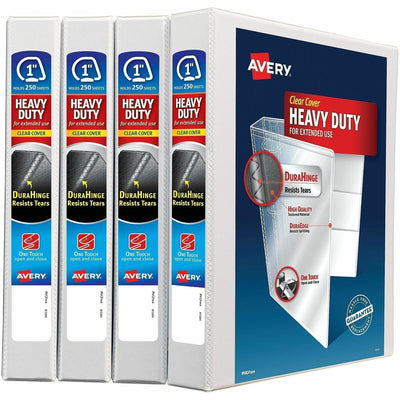 Avery Heavy-Duty View Binders, 1" One Touch Slant Rings, 4 White Binders, 8 1/2" Width x 11" Length, AVE79780