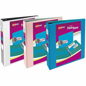Avery Two-Tone Binder, 2 Inch Slant Rings, Color Will Vary (17236), White, 8 1/2" Width x 11" Length, 6 / Carton, AVE17236